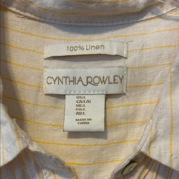 Cynthia Rowley Light Cream/yellow stripe linen dress. - Picture 2 of 8